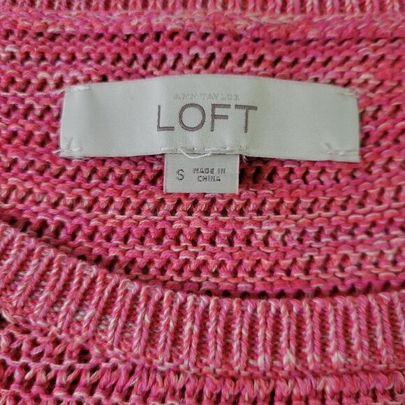 Loft Women's Pink Marled Roundneck Lightweight Elbow-length Pullover Sweater - Picture 3 of 11